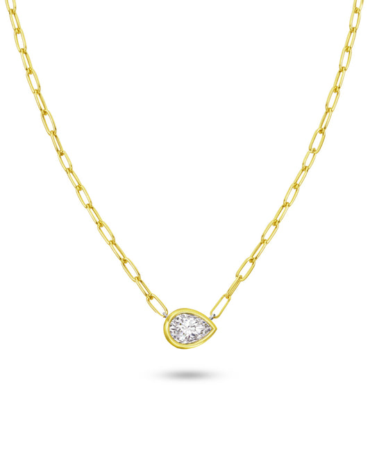 Paperclip Chain Necklace | Pear Cut 2ct LAB Diamond