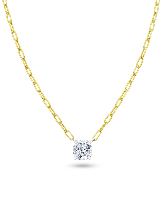 Paperclip Chain Necklace | Cushion Cut 2ct LAB Diamond
