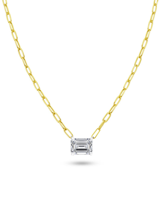 Paperclip Chain Necklace | Emerald Cut 2ct LAB Diamond