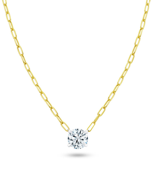 Paperclip Chain Necklace | Round Cut 2ct LAB Diamond