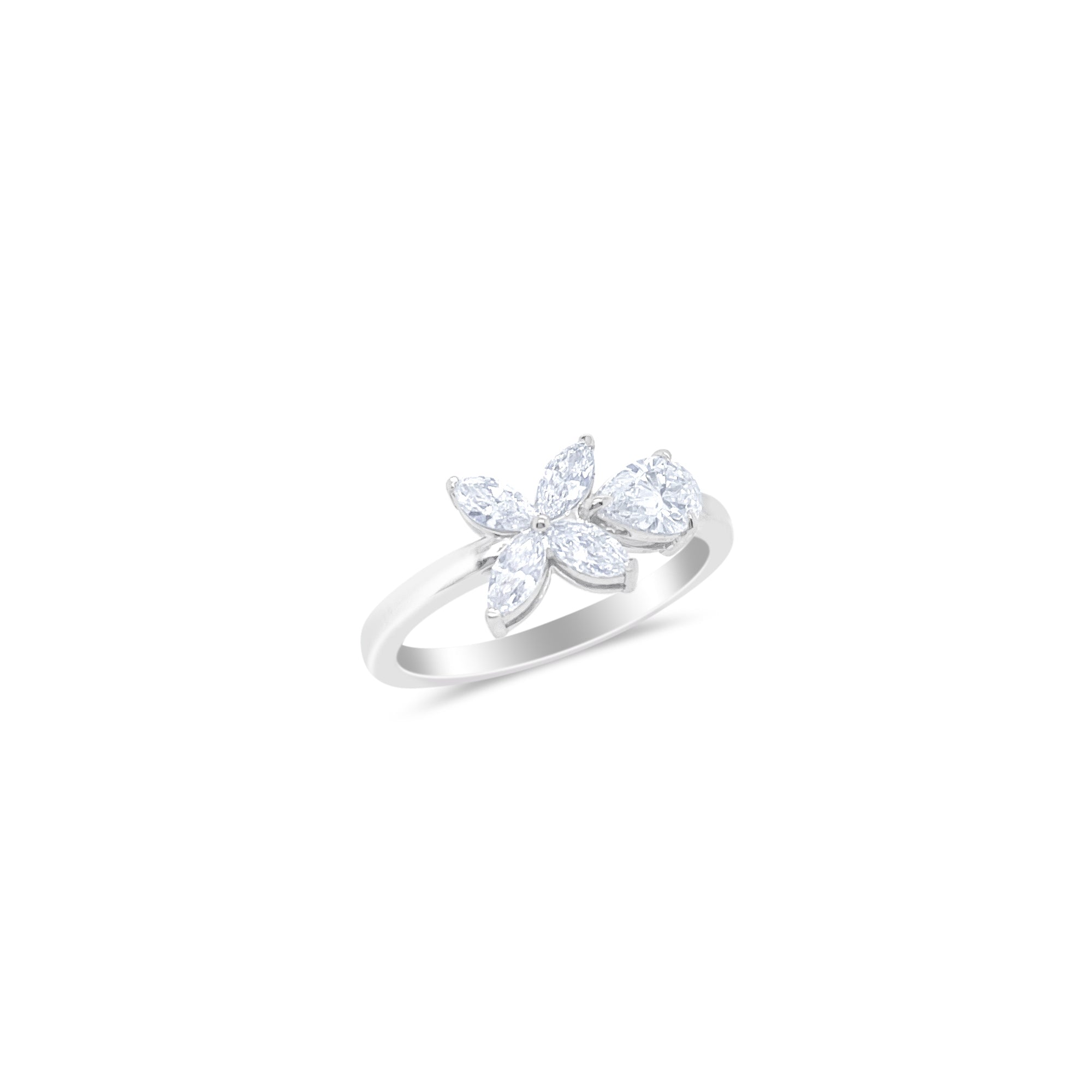 White Gold Floral Marquis Pear Ring