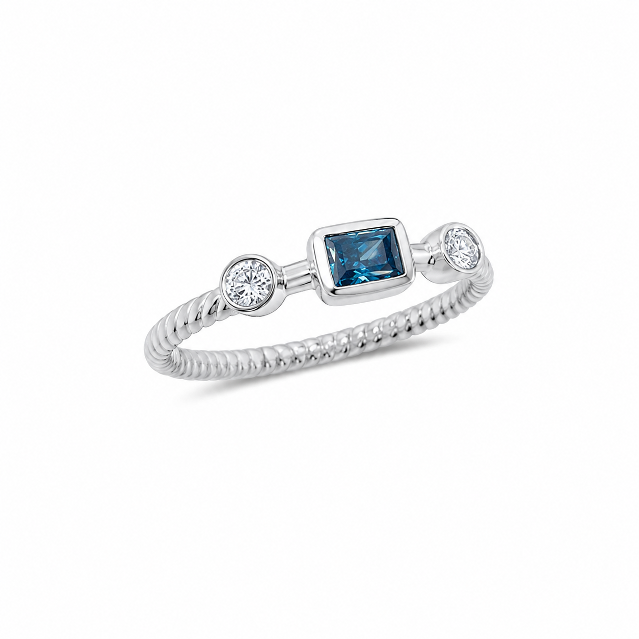 White Gold Fancy Blue and White Diamond Layering Ring