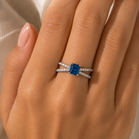 White Gold Fancy Blue Diamond Split Ring