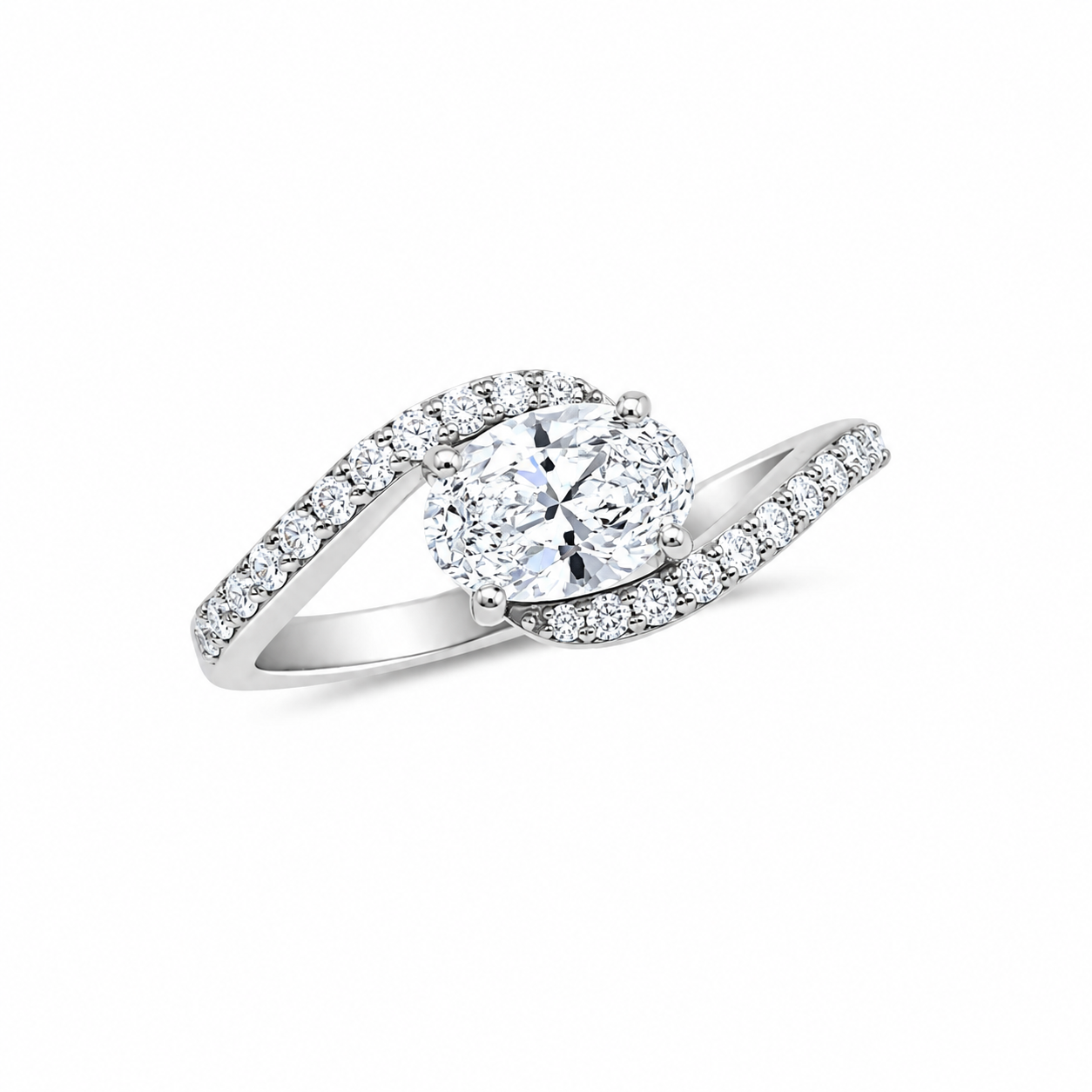 White Gold Oval Pave Ring