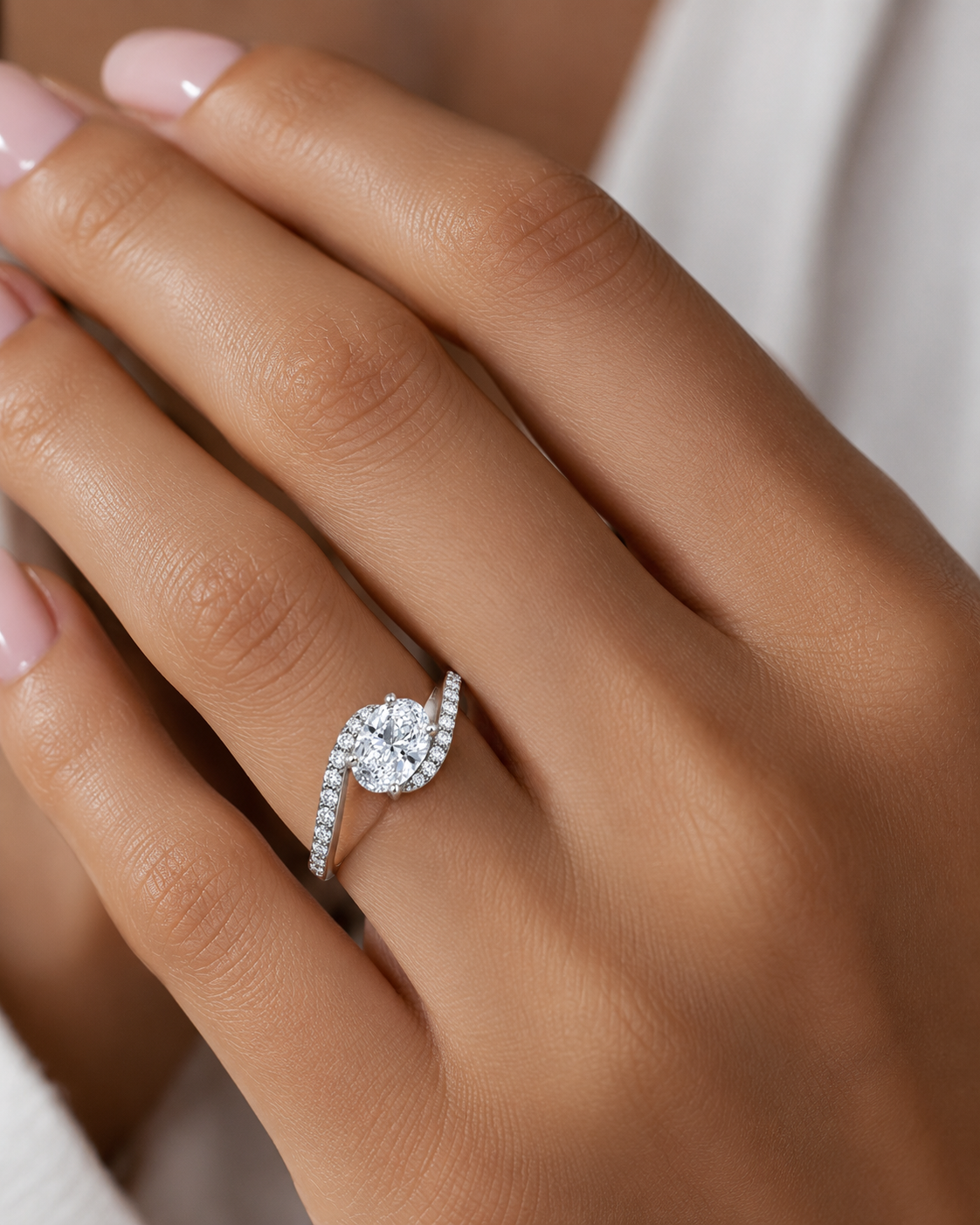 White Gold Oval Pave Ring