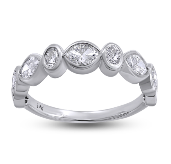 Lab Grown 14k White Gold Marquise and Round Cut Ring