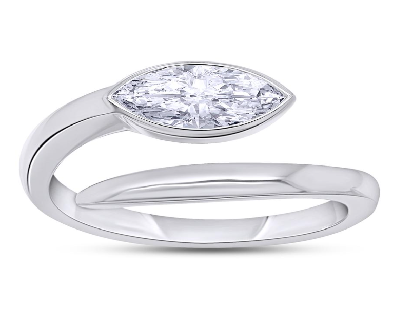 Lab Grown 14k White Gold Marquise Snake Ring