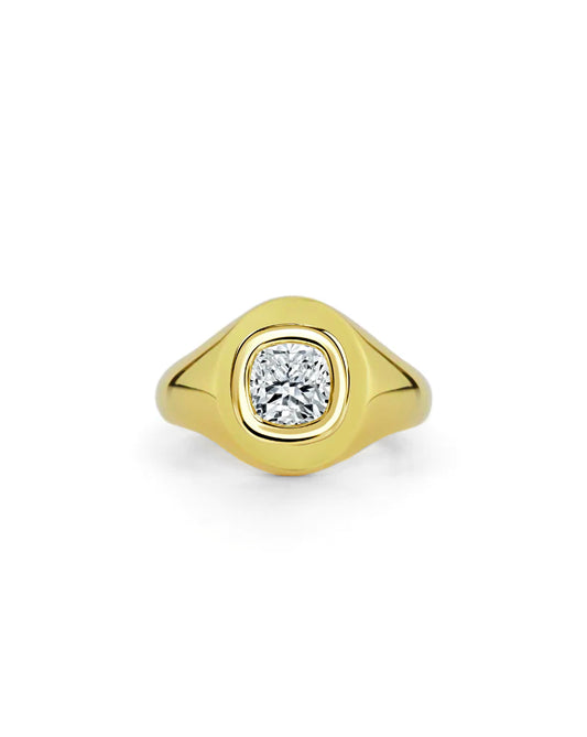 Bold Signet Ring | Cushion Cut 1ct LAB Diamond