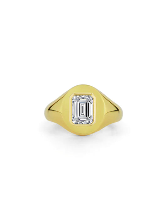 Bold Signet Ring | Emerald Cut 1ct LAB Diamond
