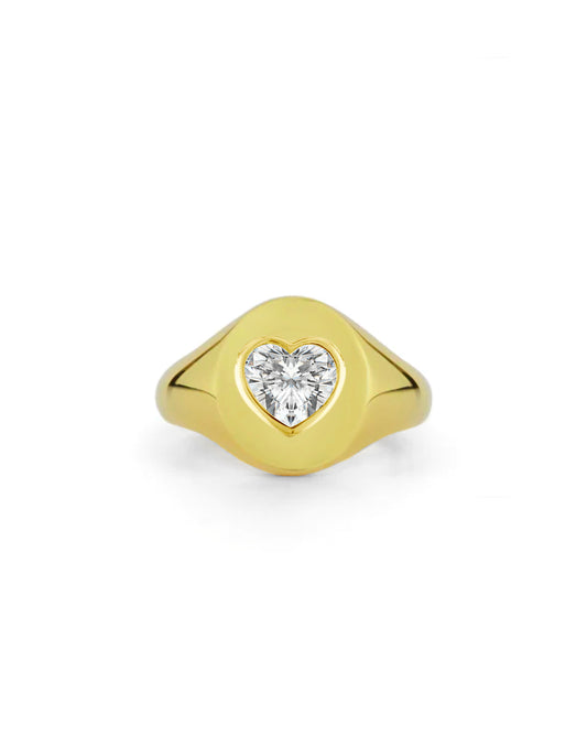 Bold Signet Ring | Heart Shape Cut 1ct LAB Diamond
