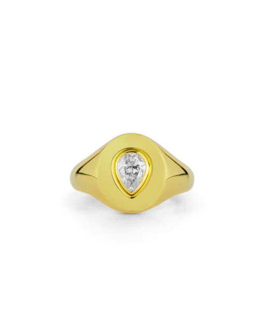 Bold Signet Ring | Pear Cut 1ct LAB Diamond