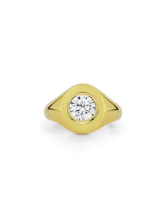 Bold Signet Ring | Round Shape Cut 1ct LAB Diamond