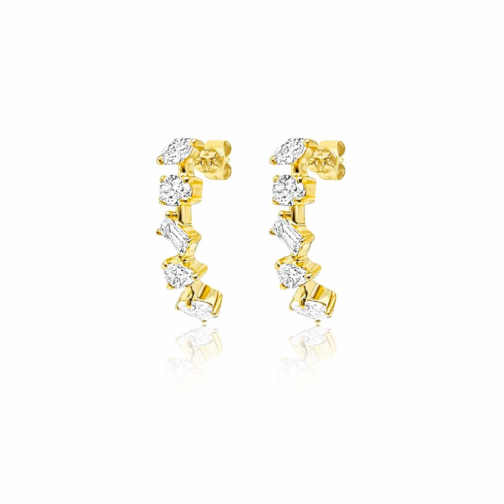 14 kt Gold Marquise Oval Emerald Round Pear Lab Grown .89 Ct Diamond Earrings