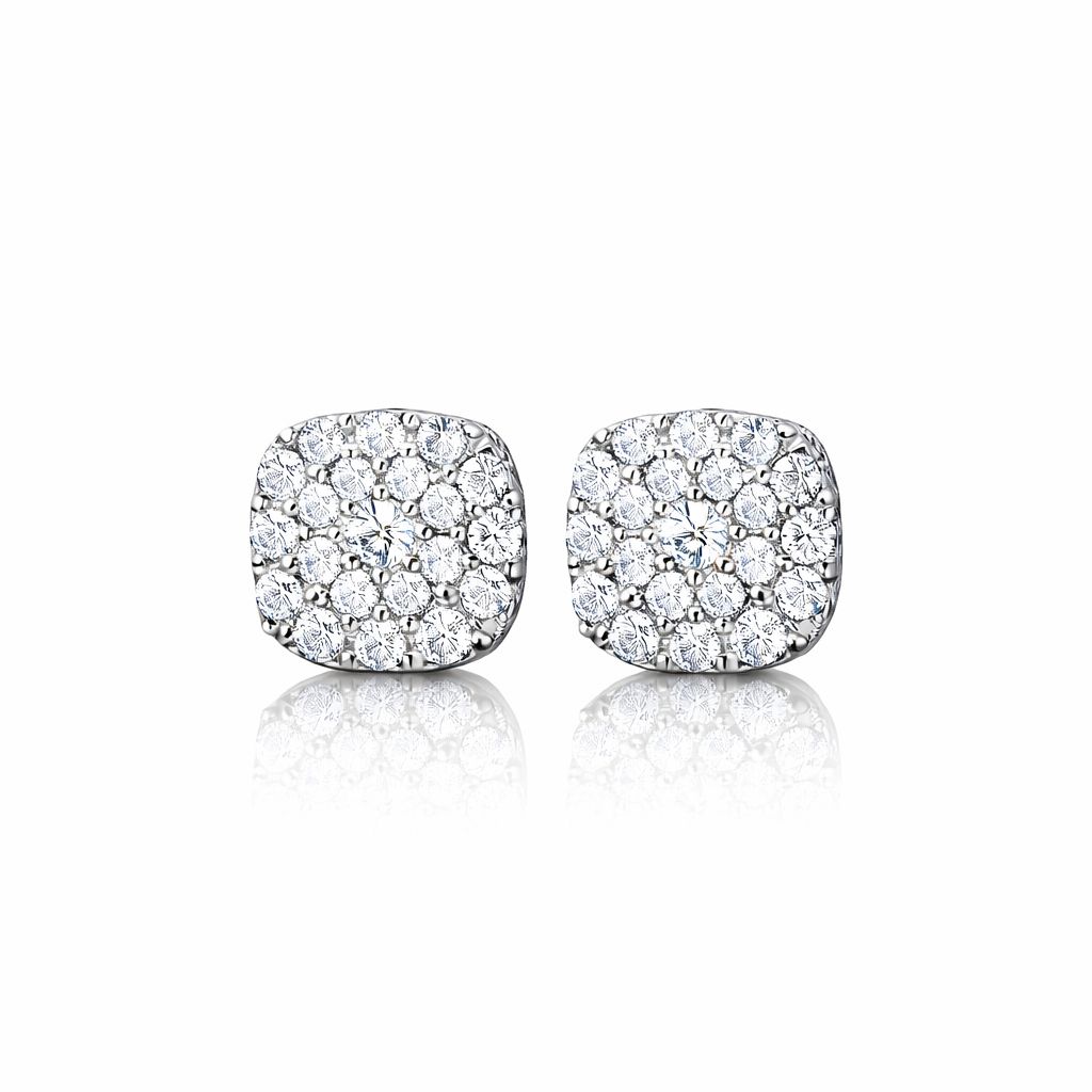 14 Kt White Gold Round Cut Studs With Pave Diamonds