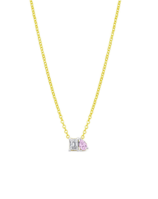Toi et Moi Diamond and Pink Topaz Necklace | 0.5 carat