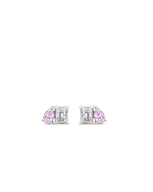 Toi et Moi Diamond Earring and Pink Topaz Studs | 1 carat