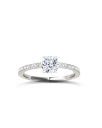 Diamond Band Solitaire Ring | Cushion Cut 1ct LAB Diamond