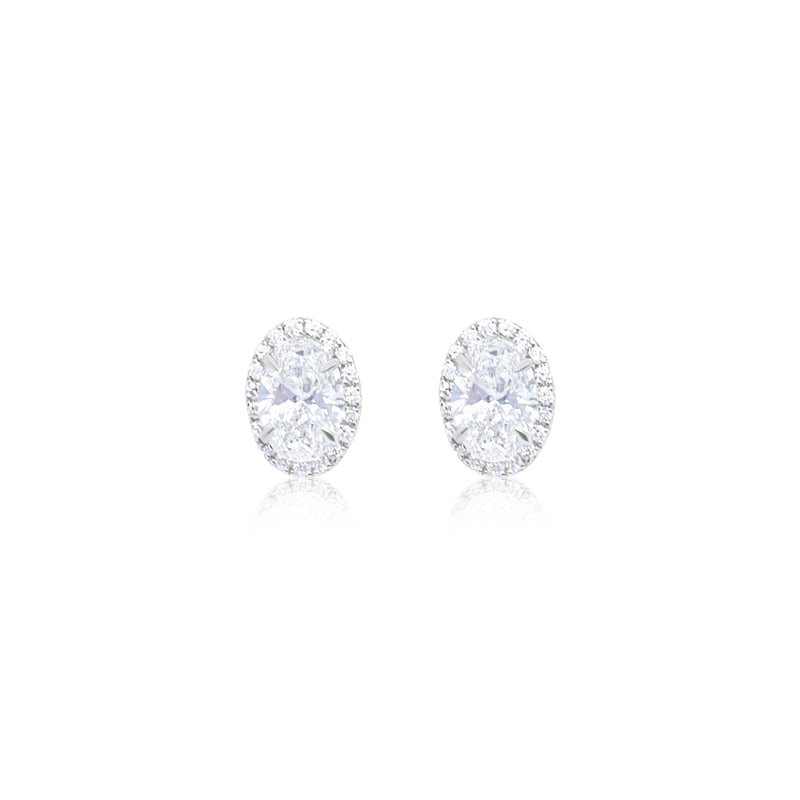 Oval Cut 2.39 Ct Diamond Halo Stud Earrings