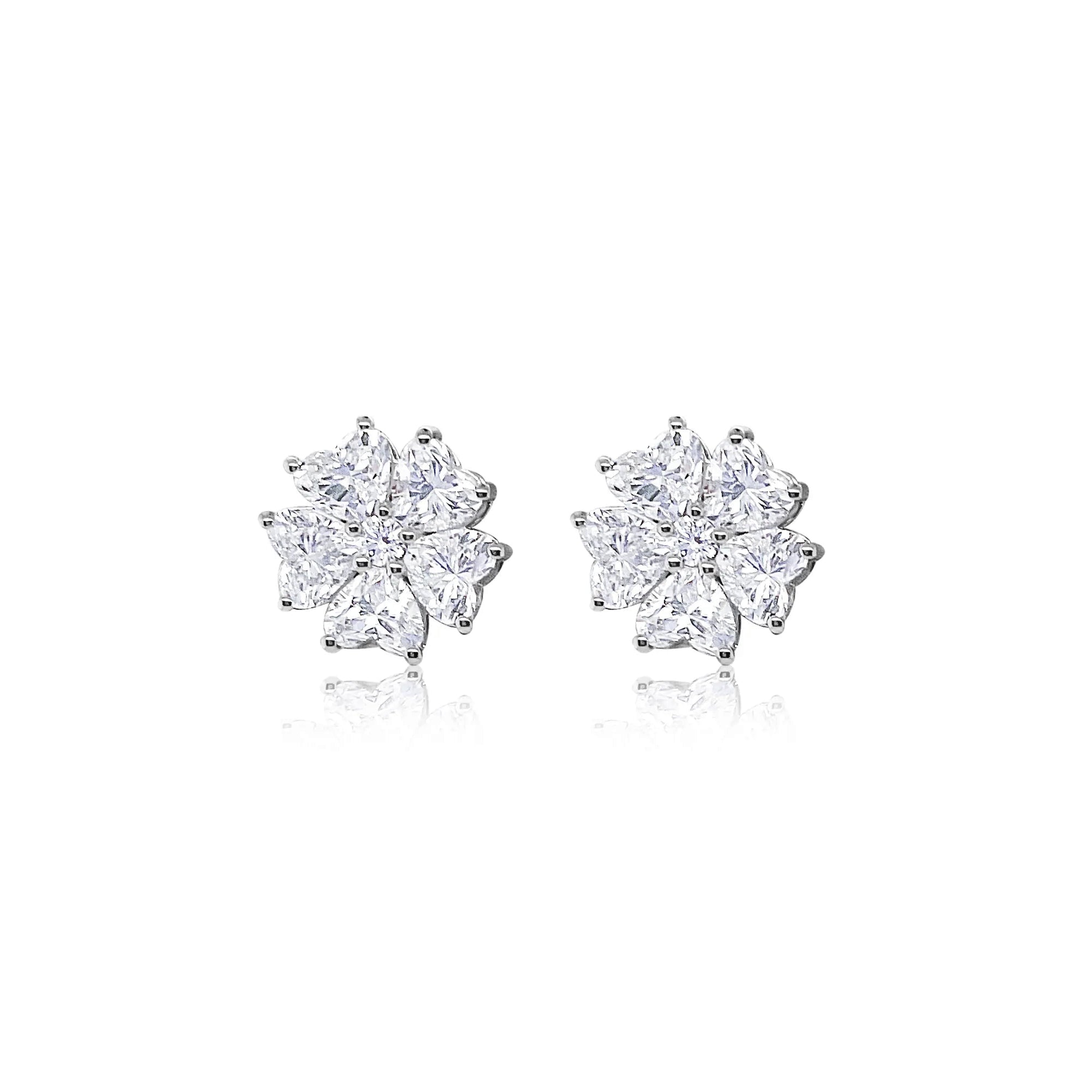 5 ct White Gold Heart Shaped Floral Studs