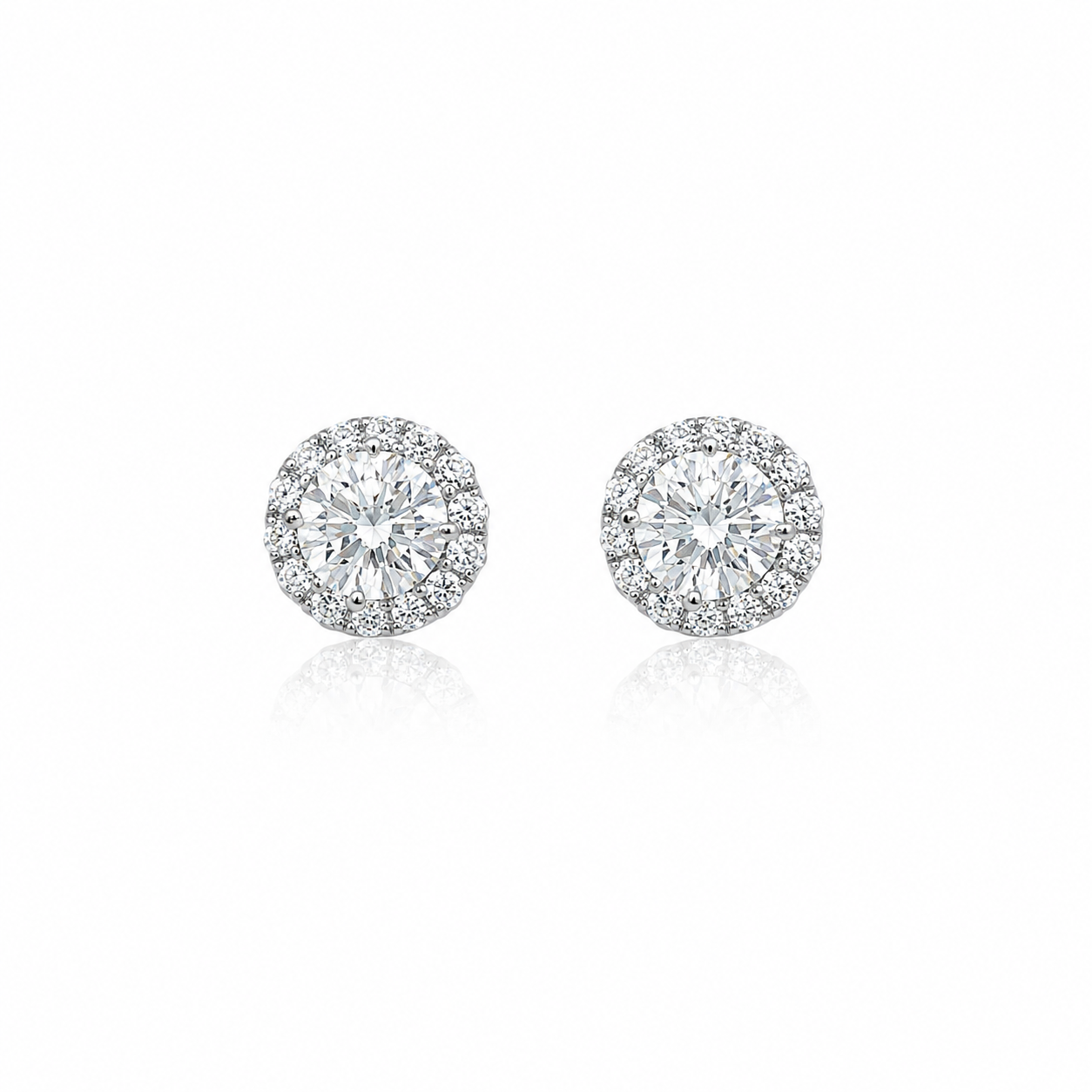 14kt White Gold Round  Halo Diamond Studs 1.32 Carat