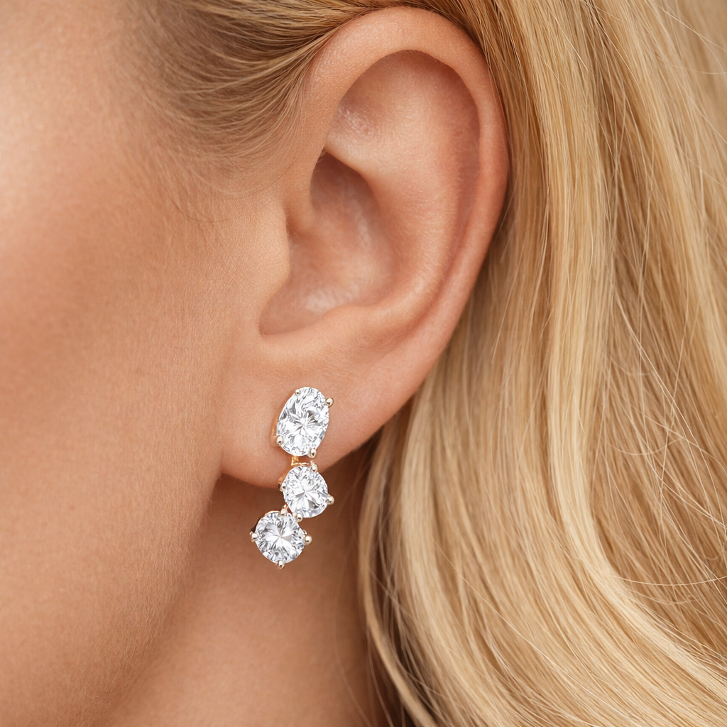 Oval and Round Cut 1.26 Ct Diamond Earrings