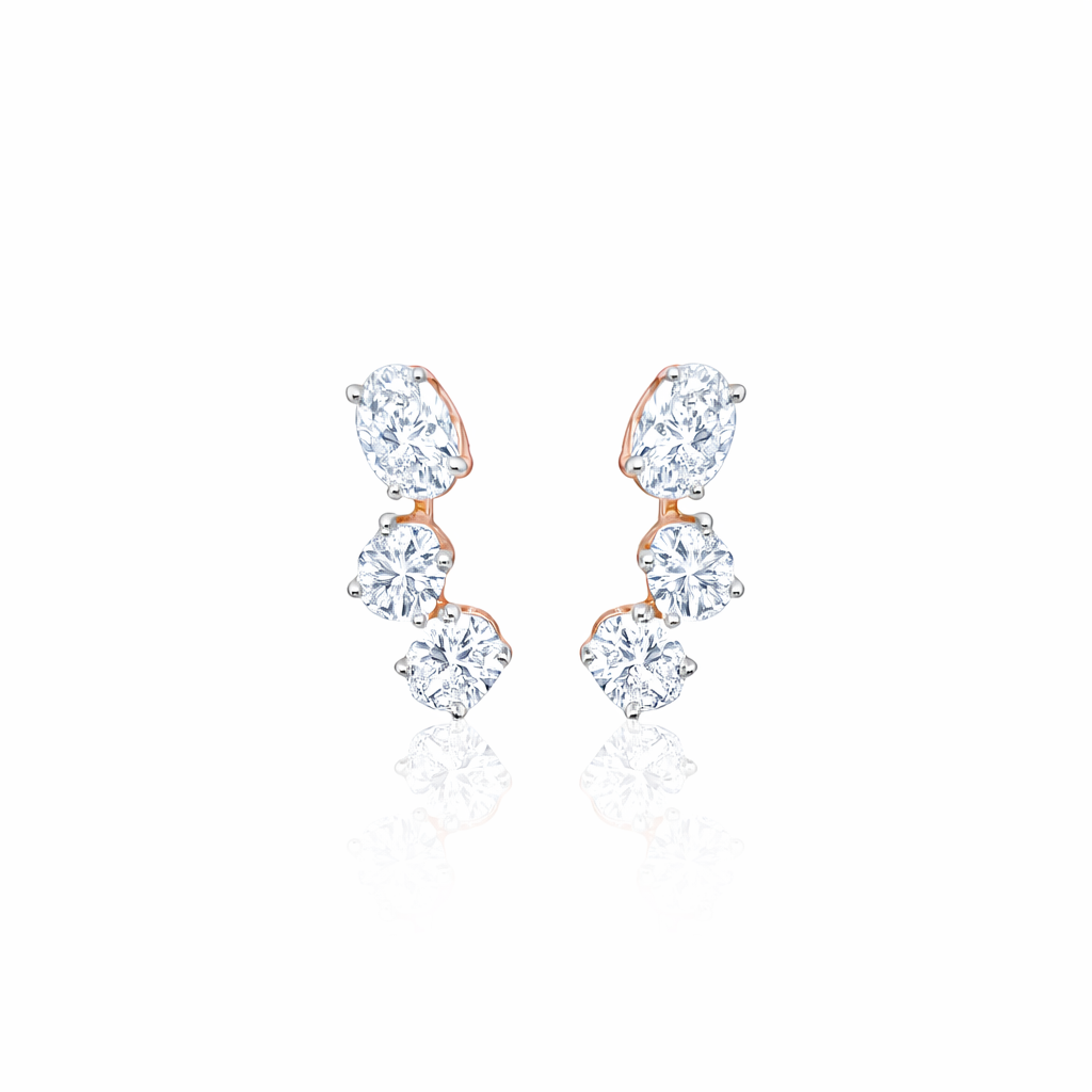 Oval and Round Cut 1.26 Ct Diamond Earrings