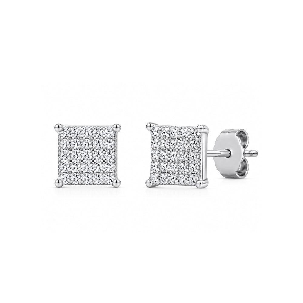 Lab Grown Pave Diamond Silver Studs