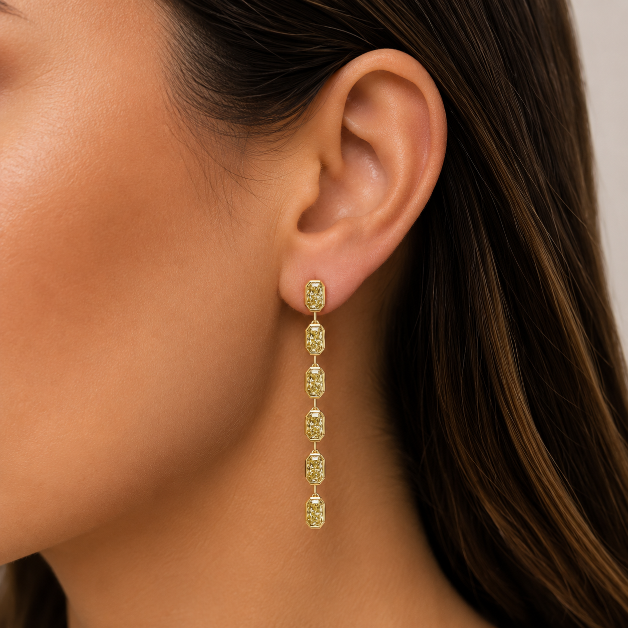 14k Yellow Gold Lab Grown Radiant Yellow Diamond Drop Studs