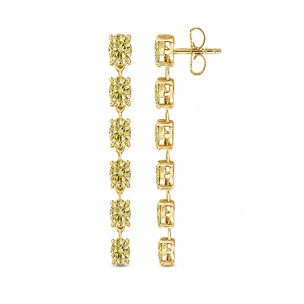 Yellow Gold Round Lab Grown Yellow Diamond Drop Studs