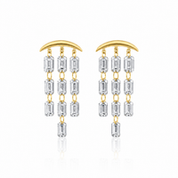 Drilled Lab Grown Diamond Emerald Cut Chandelier Earring 9.65 ct 14kt Yelllow Gold