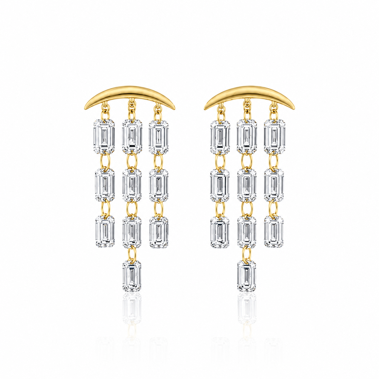 Drilled Lab Grown Diamond Emerald Cut Chandelier Earring 9.65 ct 14kt Yelllow Gold