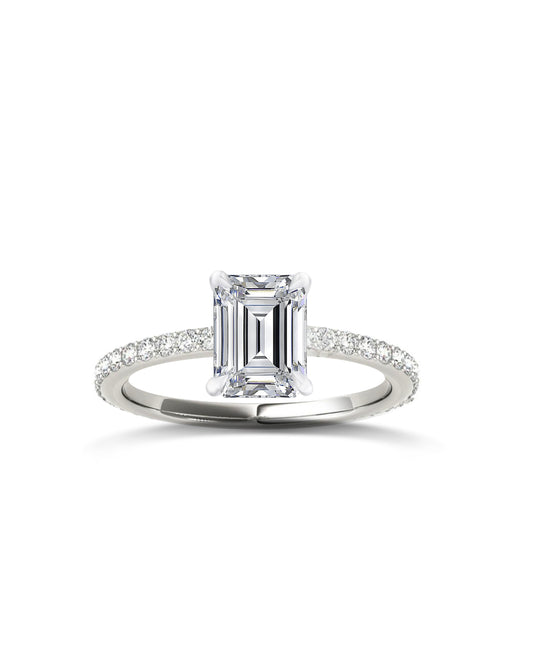 Diamond Band Solitaire Ring | Emerald Cut 2ct LAB Diamond