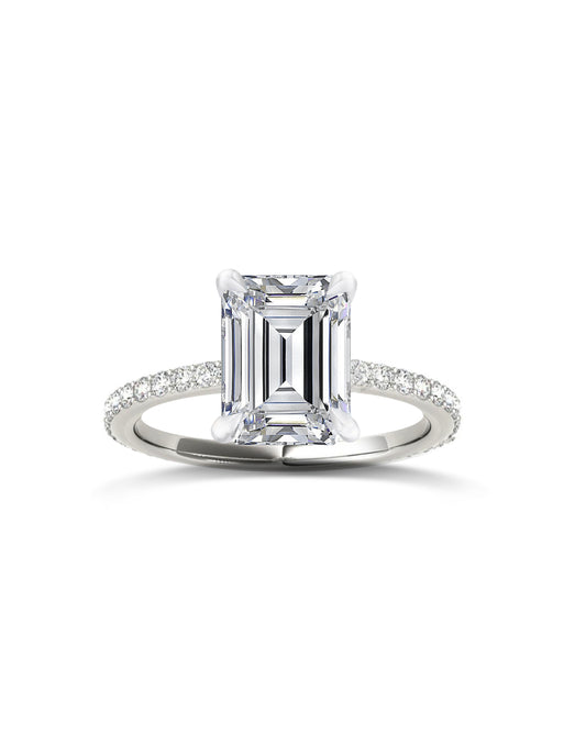 Diamond Band Solitaire Ring | Emerald Cut 4ct LAB Diamond