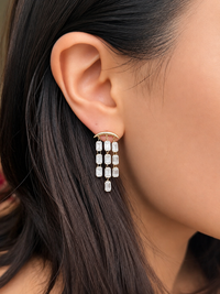 Drilled Lab Grown Diamond Emerald Cut Chandelier Earring 9.65 ct 14kt Yelllow Gold