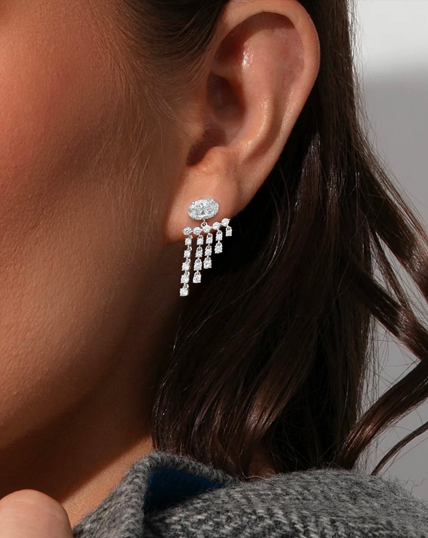 Fringe Diamond Earrings | Oval Cut 1.5ct LAB Diamond