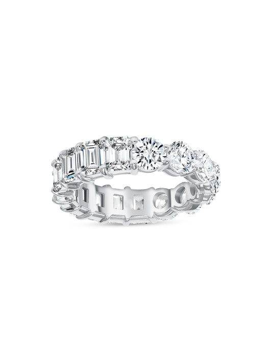 Half and Half Eternity Band Ring | Round and Emerald Cut 2ct LAB Diamond