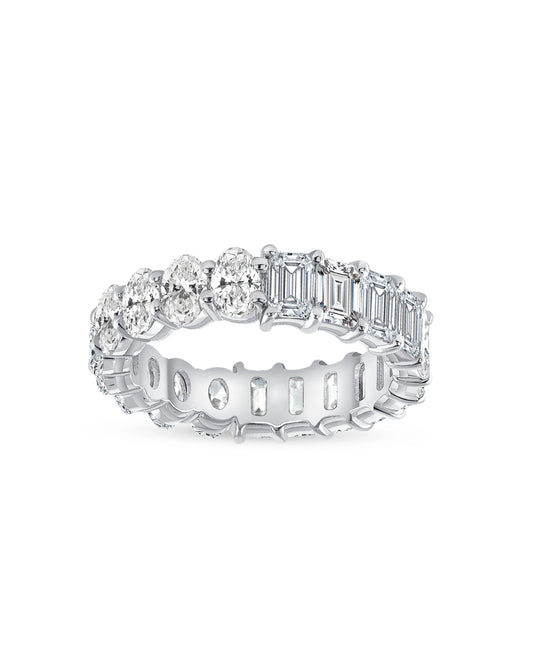 Half and Half Eternity Band Ring | Oval and Emerald Cut 2ct LAB Diamond