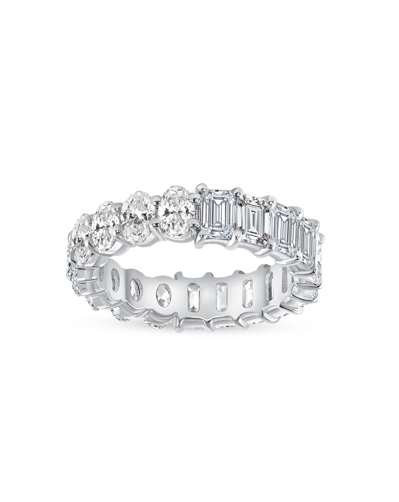 Half and Half Eternity Band Ring | Oval and Emerald Cut 6ct LAB Diamond