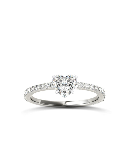 Diamond Band Solitaire Ring | Heart Cut 1ct LAB Diamond