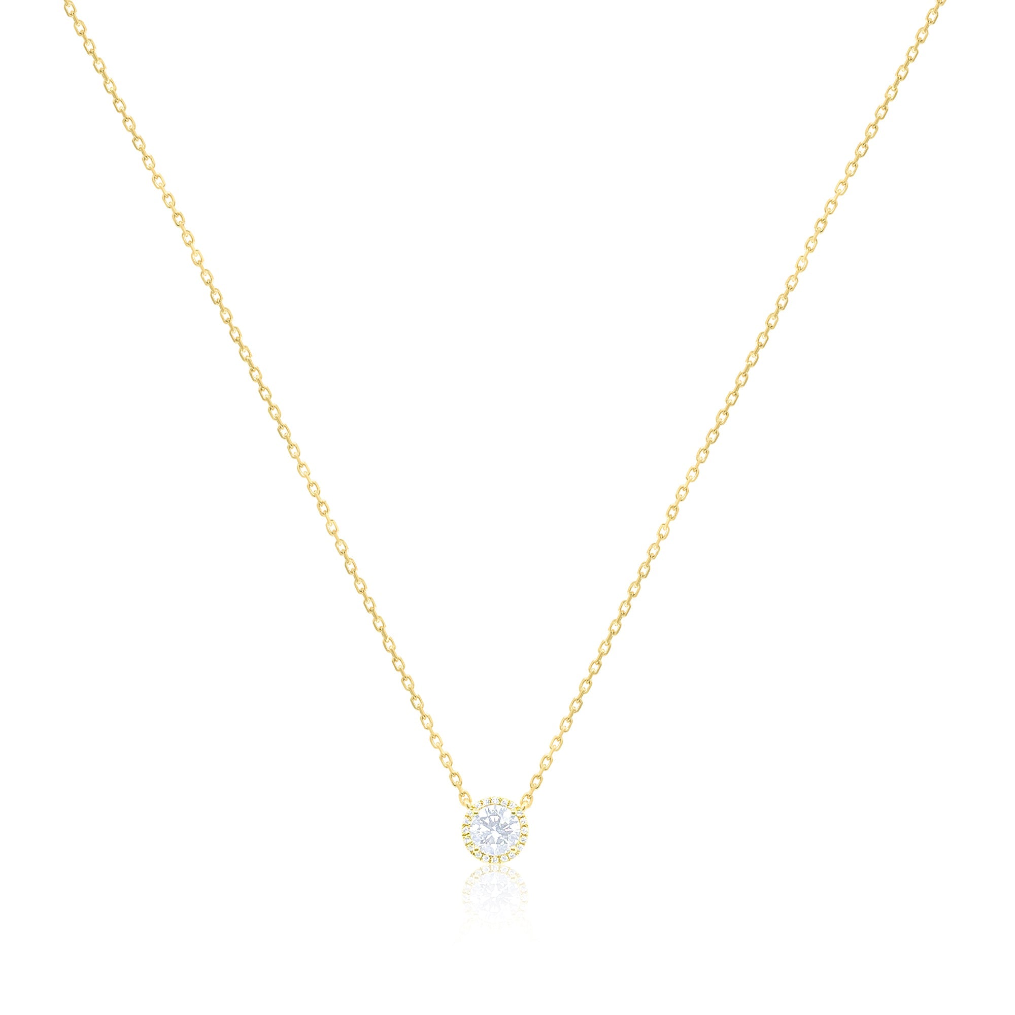 Yellow Gold Lab Grown Diamond Halo Necklace