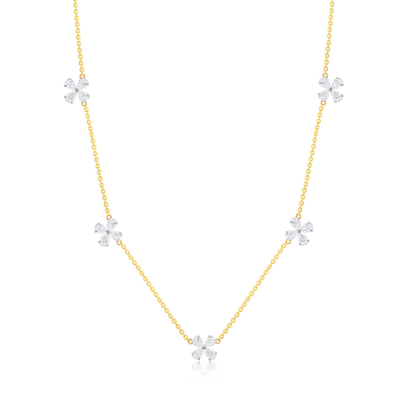 14 Kt Yellow Gold Flower 3.37 Ct Diamond Necklace