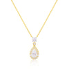 14 Kt Yellow Gold Pear Cut Drop Diamond Halo Necklace With Round Cut Diamond and Diamond Bezel