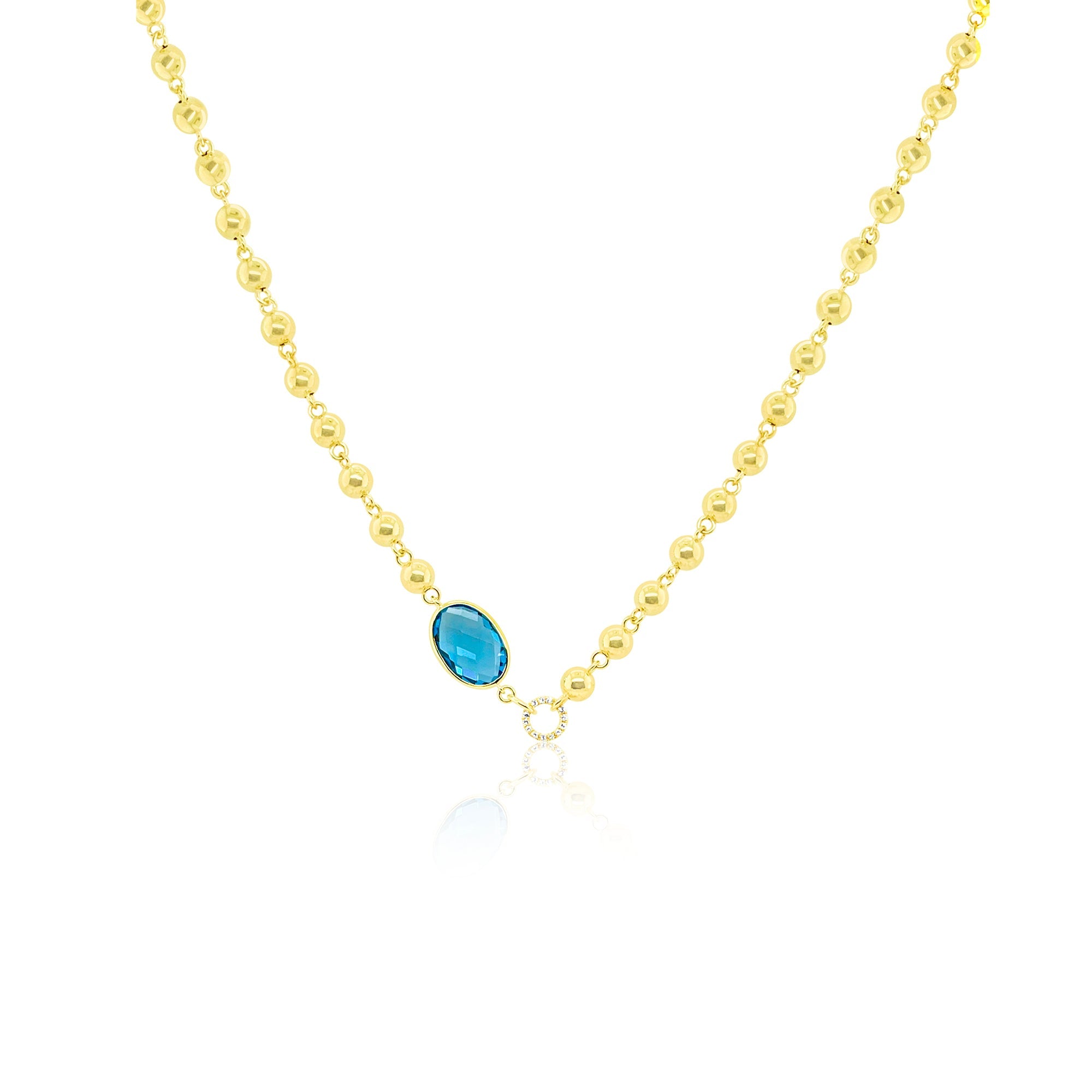 14kt Yellow Gold Beaded Chain Blue Topaz Enhancer