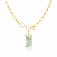 14kt Yellow Gold White Topaz and Aquamarine Ball Chain Charm Necklace