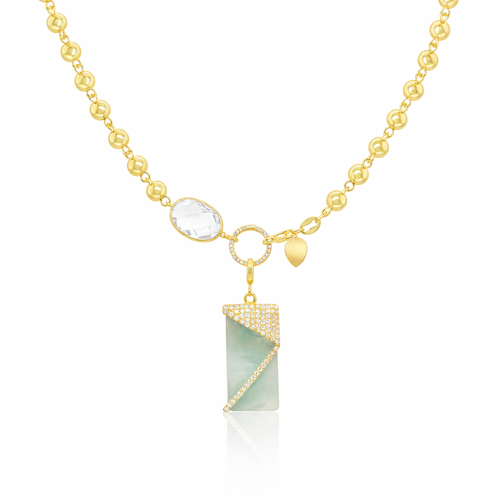 14kt Yellow Gold White Topaz and Aquamarine Ball Chain Charm Necklace