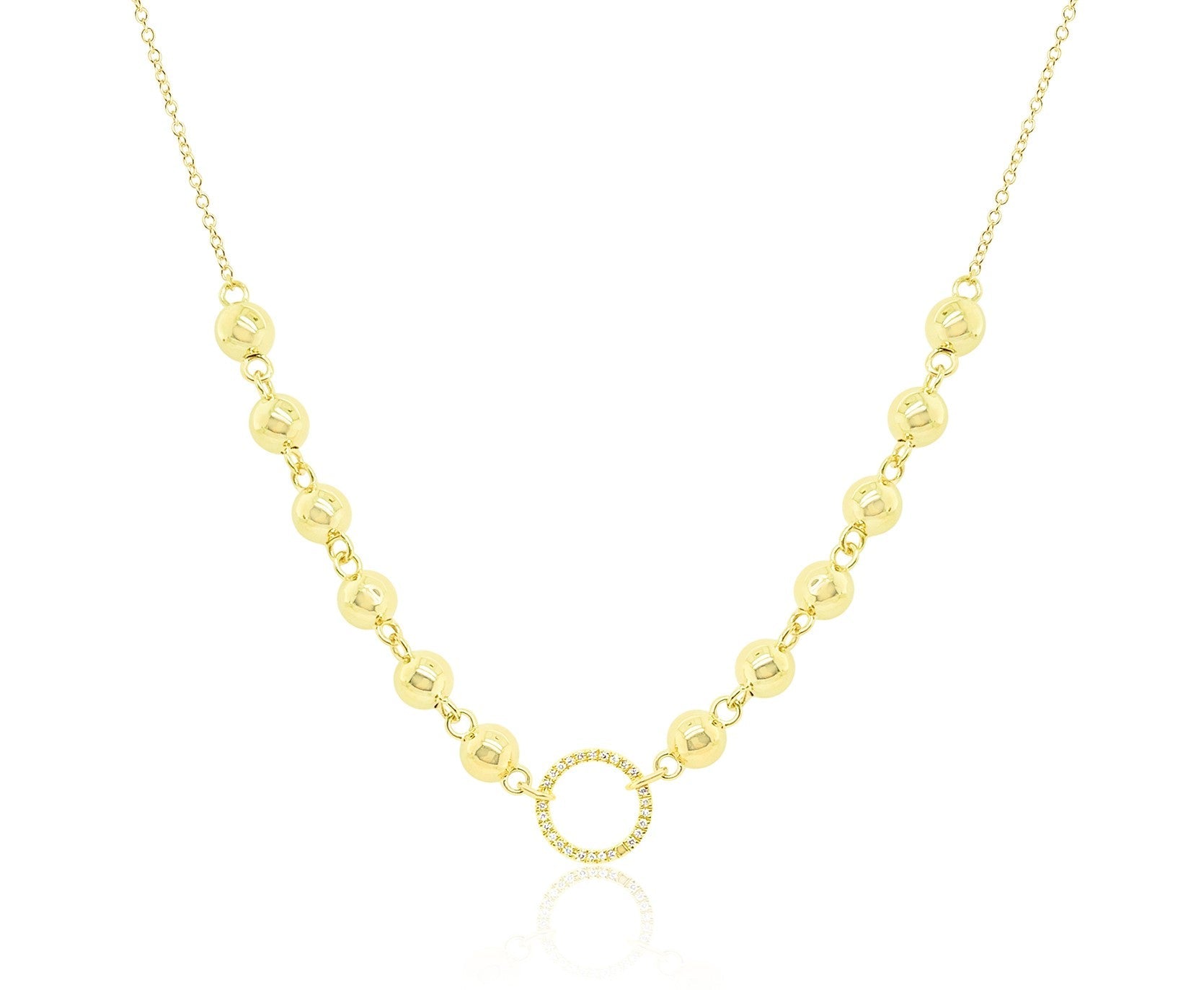 14kt Yellow Gold Rosary Ball Chain Diamond Circle Opens for Charms Charm Enhancer
