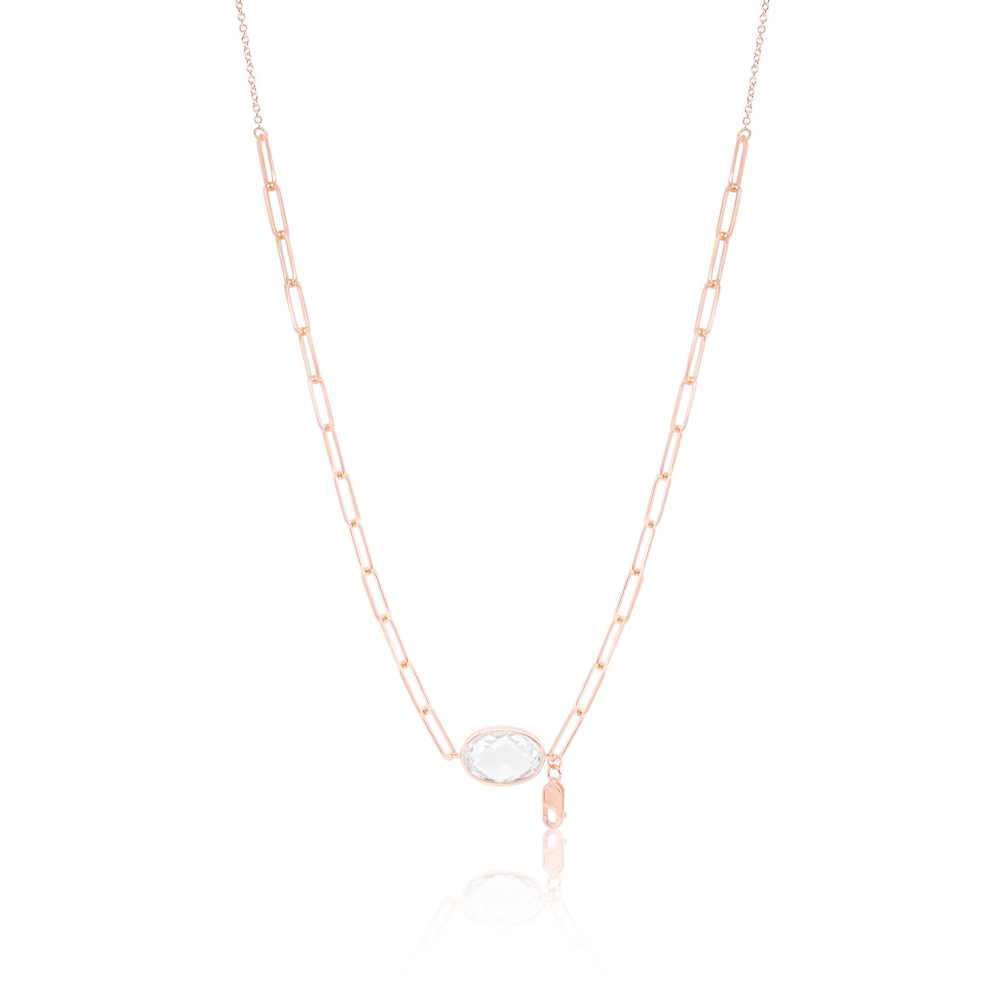 14kt Rose Gold White Topaz Chain Link Necklace with Charm Enhancer