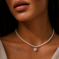Pearl and Heart Cut Diamond Necklace