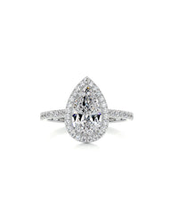 Diamond Halo and Band Solitaire Ring | Pear Cut 1.64ct LAB Diamond