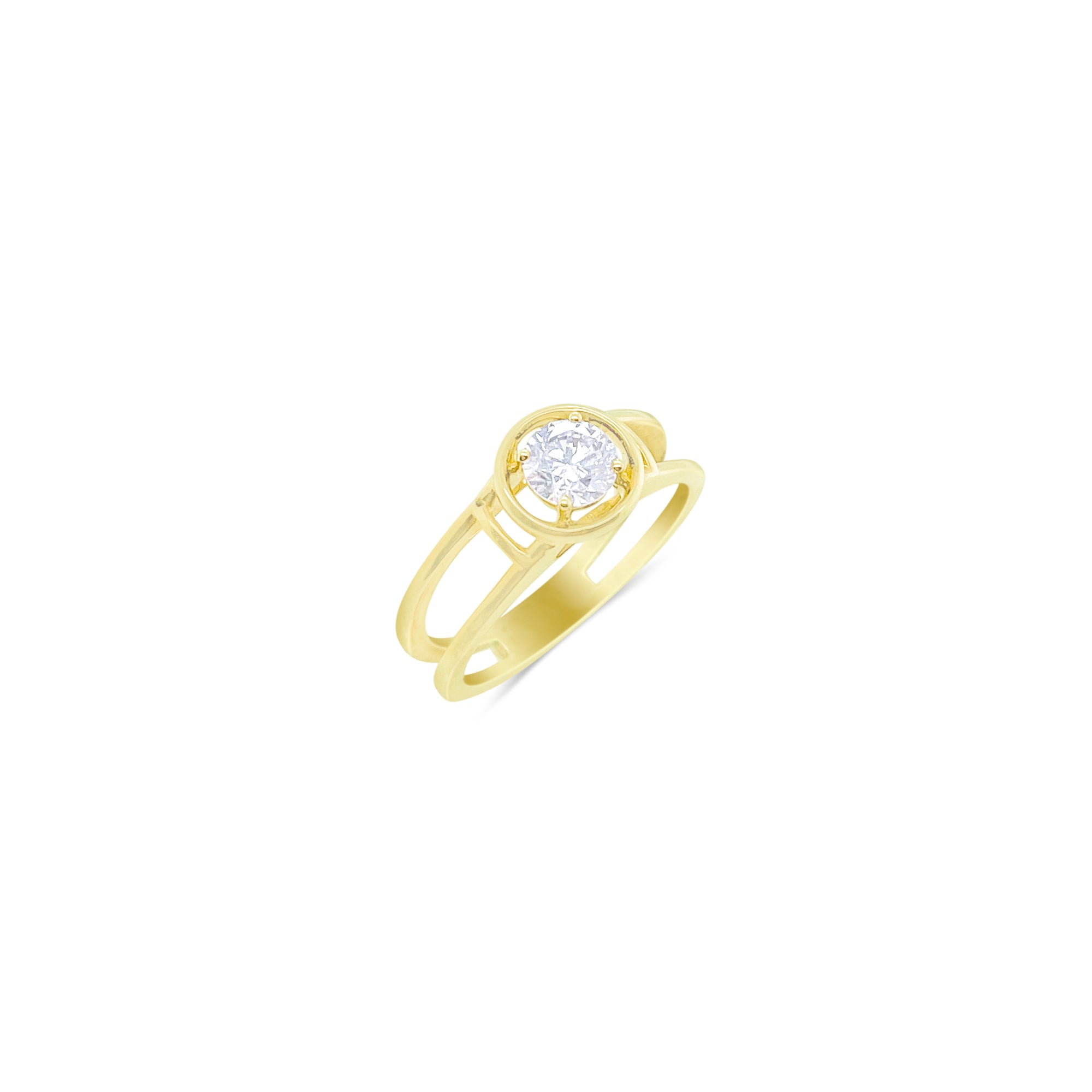 14kt Yellow Gold Solitaire Ring .52 ct Bezel Halo Engagement Ring